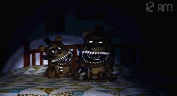 FNAF 4: Freddy on bed.